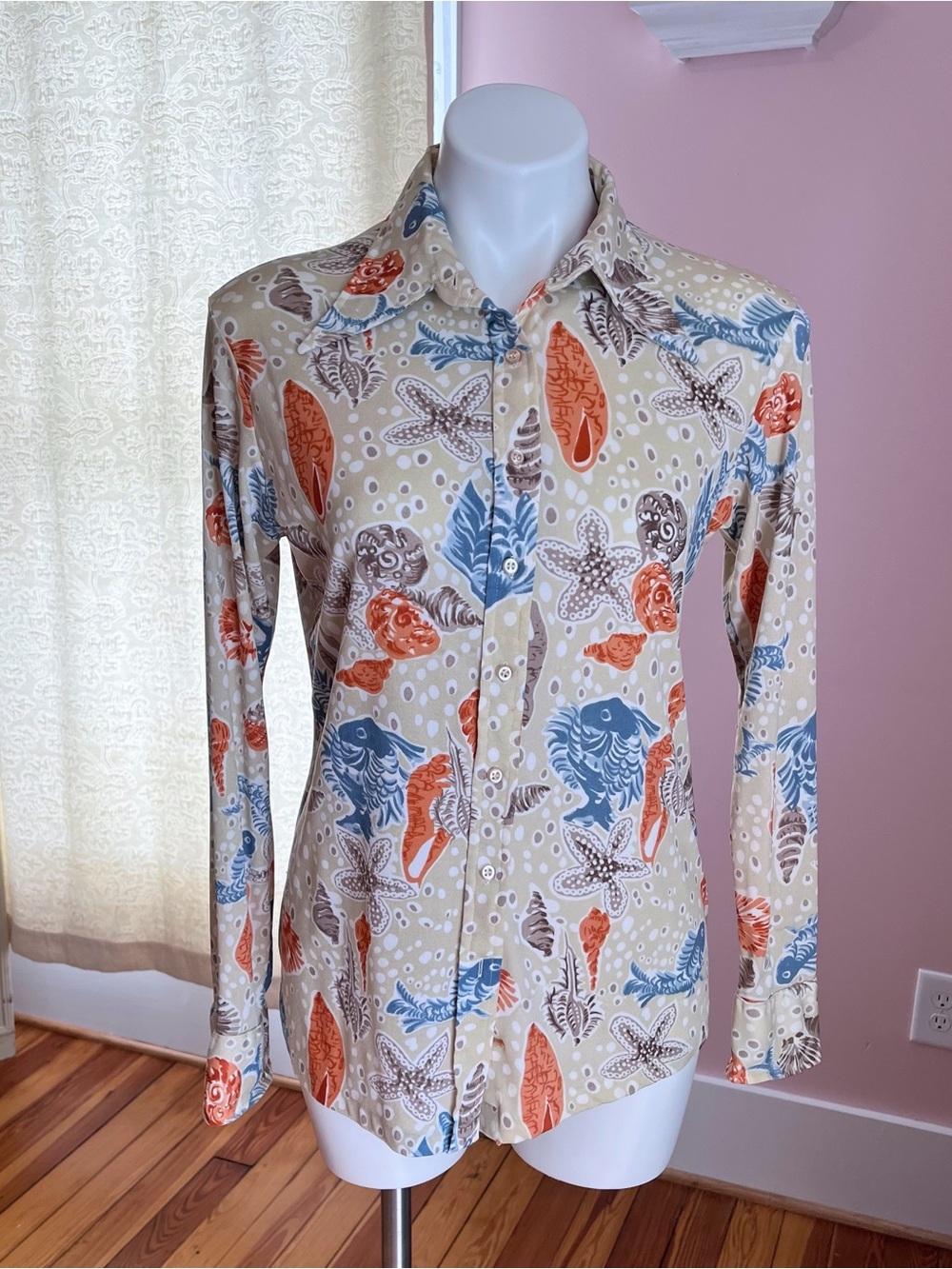 70s Long Sleeve Sea Life Button up shirt